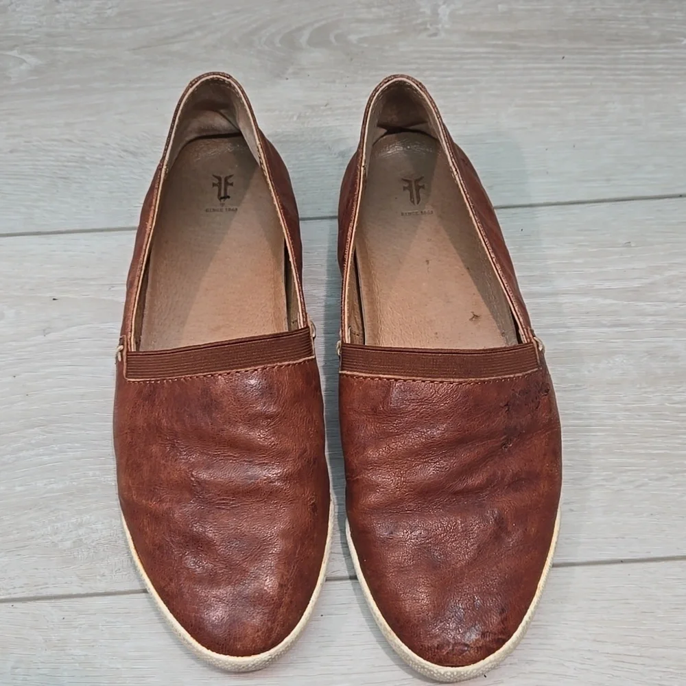 Frye Women Melanie Brown Leather Slip-On Flats Shoes Sz 7.5M